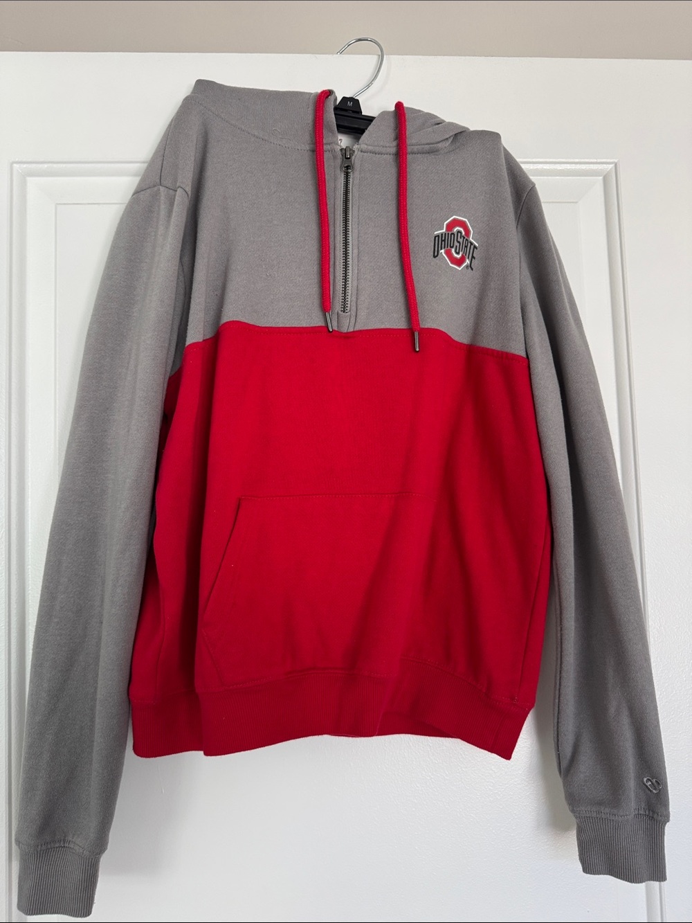 Colosseum Two-Tone Gray and Red Hooded Half-Zip Sweatshirt